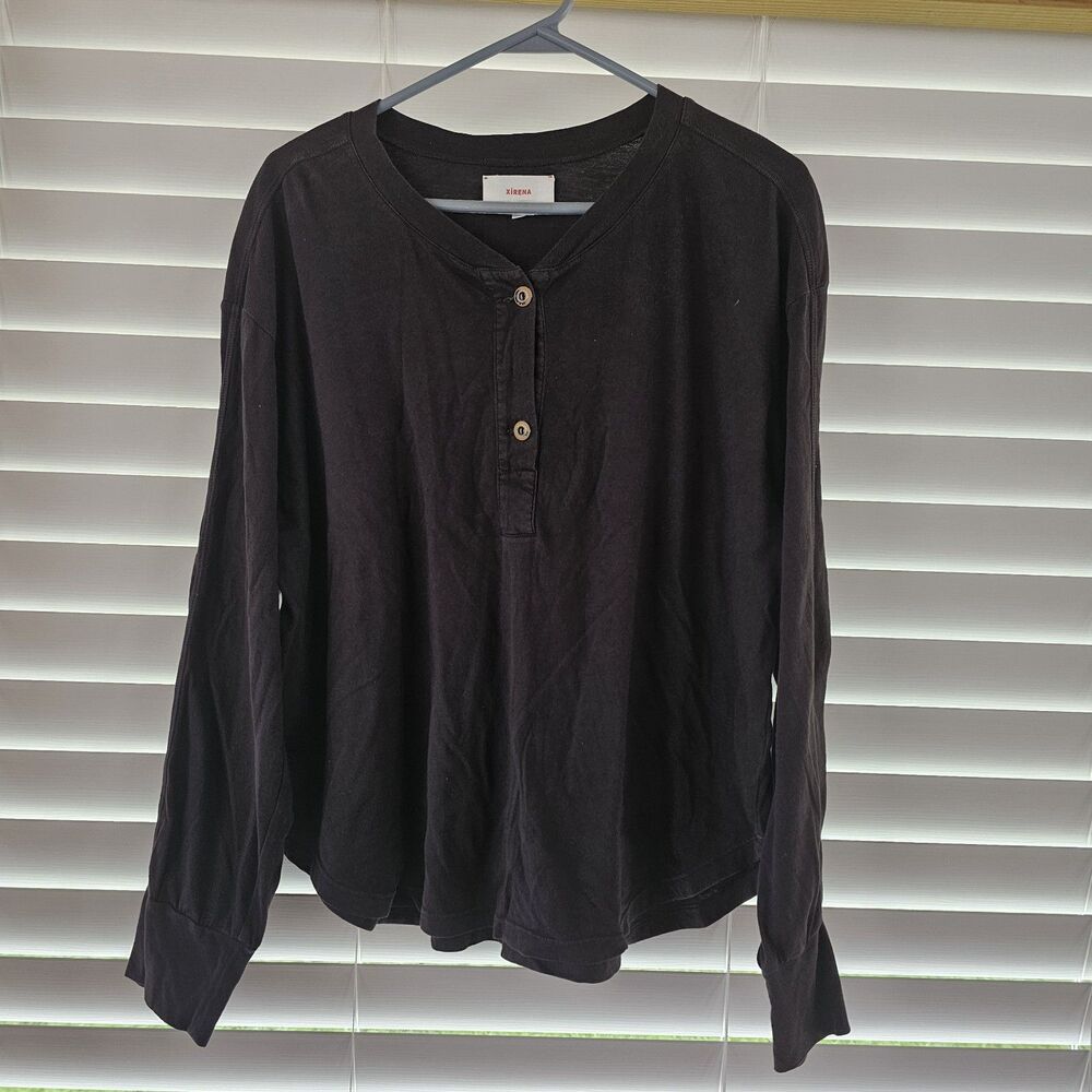 Xirena Women's Size Medium Black 2 Button Henley Long Sleeve